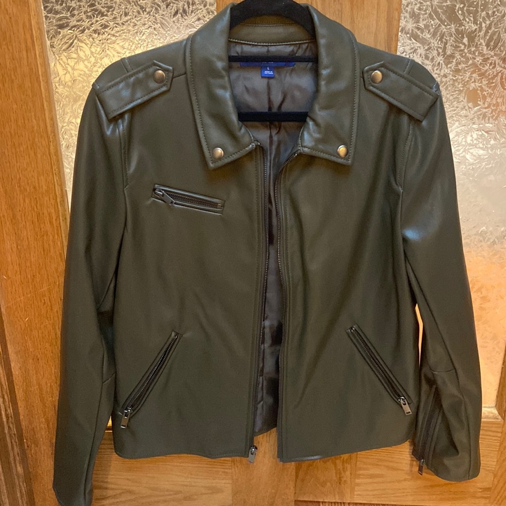 Army green leather jacket
